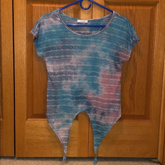 Blue and pink pattered tie up shirt - Picture 2 of 4